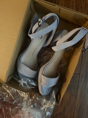 Clarks Lavender Suede Ankle-Strap Platform Heels